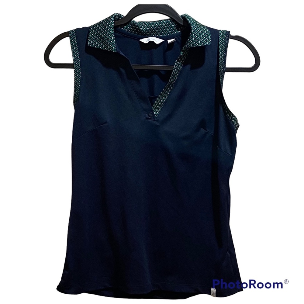 Lady Hagen Navy Sleeveless Polo with Pattern Color Size Extra Small